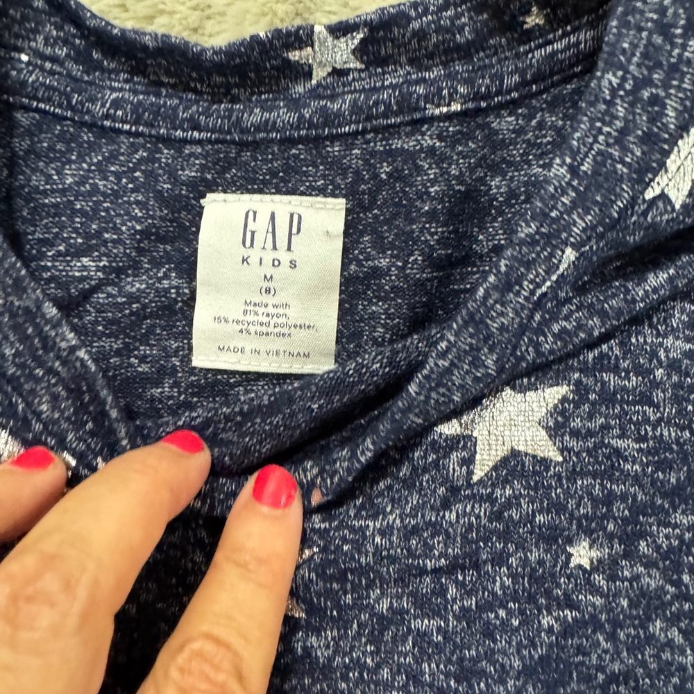 GAP Kids Navy Star Print Long Sleeve Tie-Front Top | Size M (8) - Picture 3 of 4